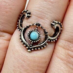 Silver Tone Faux Turquoise Boho Deer Antler Beaded Ring NEW